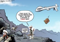 Cartoon displays the possible ironies of the potential  Amazon Prime Air program, which could deliver products via drone. (Nate Beeler/MCT)