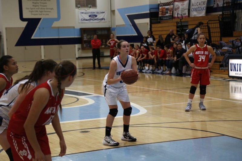 Allison Piper (Sr.) poises herself before a free throw attempt against Mater Dei. (Alex Novakovic)