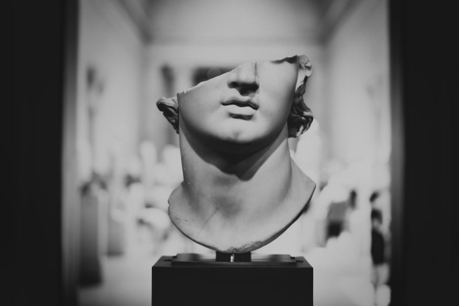 Broken head of an Ancient Greek statue.