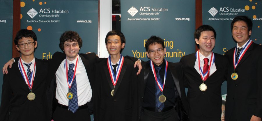 Yufei Chen (left) and Nathan Ouyang (3rd from left) represented the US at the International Chemistry Olympiad. Image courtesy of C&EN.