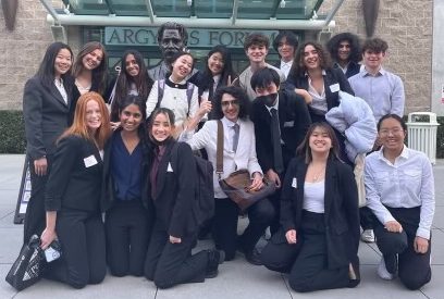 The UHS Ethics Bowl teams pose for a group photo at the SoCal Ethics Bowl Regional Competition at Chapman University.