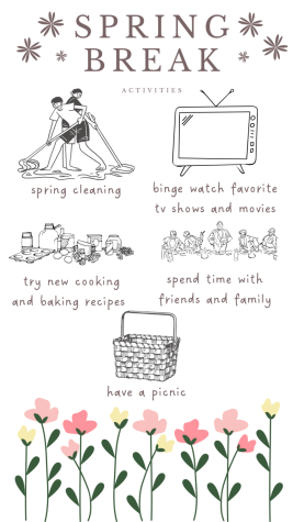 Spring cleaning, cooking or baking and watching new TV shows and movies are all fun activities to enjoy during Spring Break. These activities can be used during UHS’s upcoming Spring Break on April 3rd to April 7th.