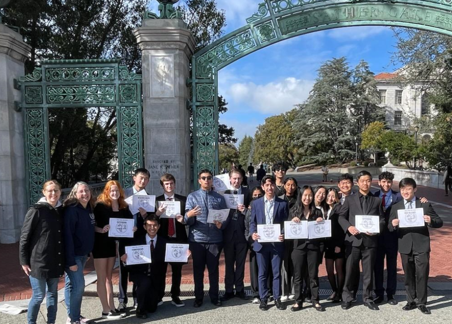 UHS MUN delegates pose for a group photo at the University of California, Berkeley during the Berkeley MUN Conference.