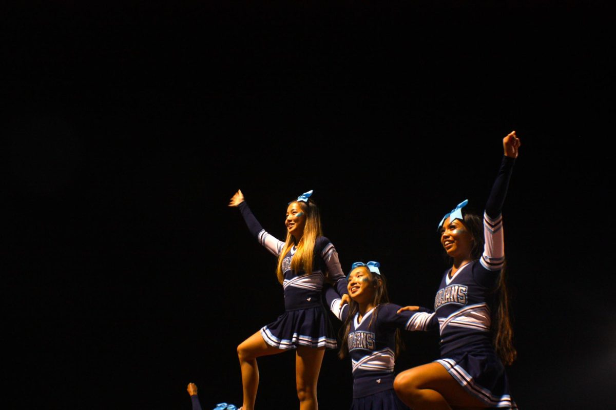 UHS Pep Squad shows school spirit during a performance at the first football game of the year. 