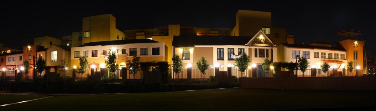 San Diego State Fraternity Row at night.