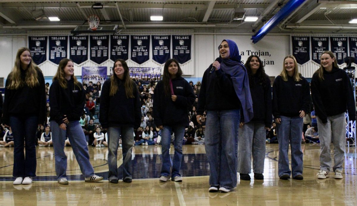 The University High School Girls' Water Polo team introduces themselves at the Winter Pep Rally.
