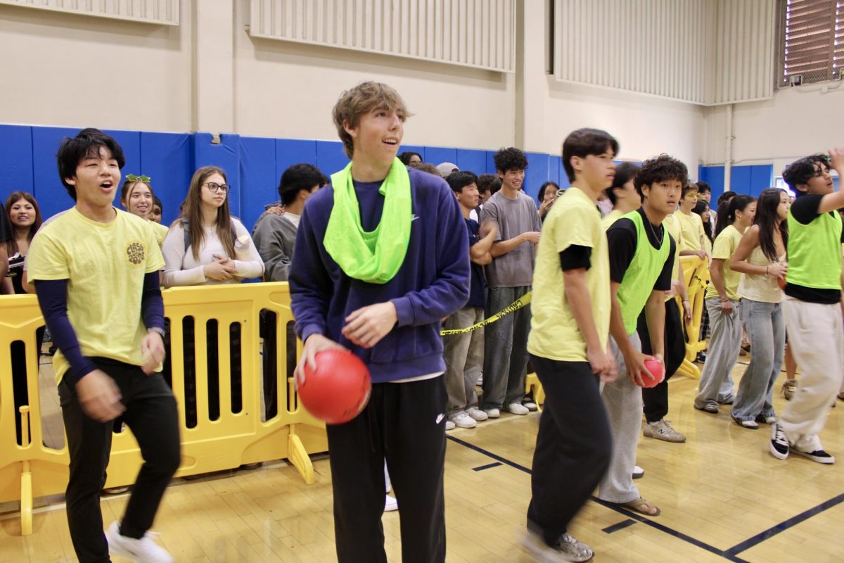 The sophomore class competes in dodgeball. Dodgeball was the last event to occur, taking place on Friday, Feb. 6, with the juniors winning and the seniors placing second.